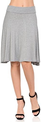 Ladybug Women's Solid Basic Fold-Over Stretch Midi Skirt (GS1051) - Made in USA (Medium, Heather Grey)