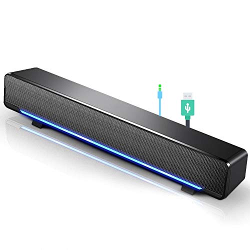 Mini portable USB Wired soundbar Music Player Bass surround Soundbox speaker with 3.5 mm audio plug for desktop, laptop, TV, smartphone, tablet PC, MP3, MP4 and more(black)