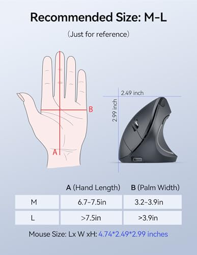 Ergonomic Mouse, Vertical Mouse Wireless Mouse 6 Buttons Optical Carpal Tunnel Mouse, 5 Adjustment Levels, Up to 4800DPI Silent Click Mouse Office Mouse for Laptop, Desktop, Carpal Tunnel Relief