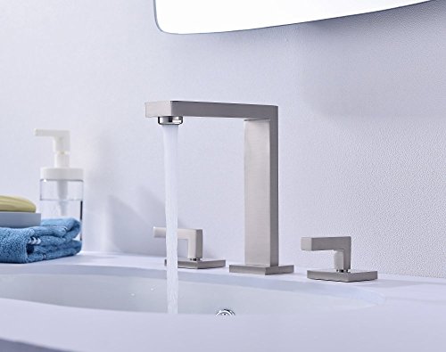 Two Handle Lavatory Bathroom Faucet, Widespread Bathroom Faucet 3 Hole 8 Inches Solid Brass Lead Free,2 Handle Vanity Basin Sink Faucet Brushed Nickel, Etel Y2513