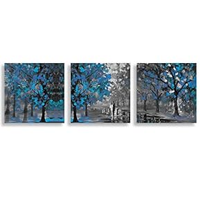 3 Panel Abstract Blue Forest Pictures Home Wall...