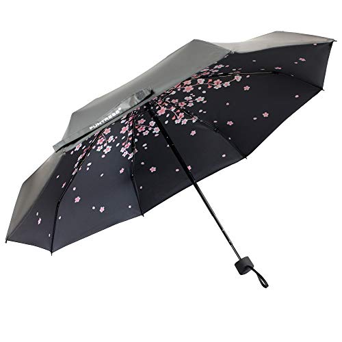 FUNTRESS Mini Compact Umbrella for Travel Extra Large UV Protection Sun Rain Umbrellas Women Kids Outdoor Gift Lightweight Upgraded (Pink Peach) - Thumbnail 2