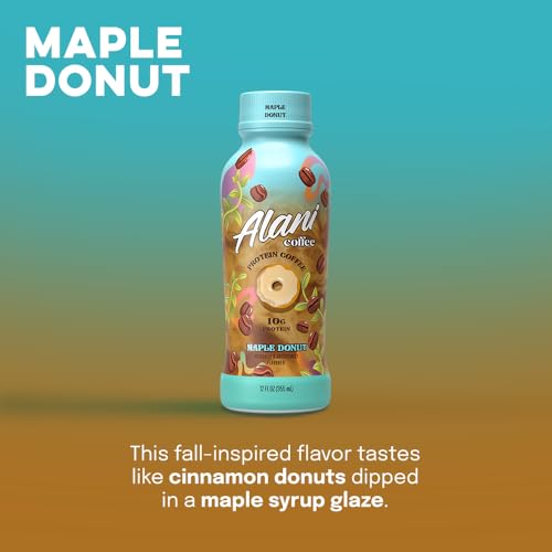 ALANI NU PROTEIN COFFEE MAPLE DONUT | READY TO DRINK COLD BREW WITH 10G OF PROTEIN | 100MG CAFFEINE | 90 CALORIES, NATURALLY FLAVORED | 12 FL OZ BOTTLES | 12 PACK