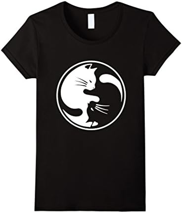 Women's Cat ying yang Tshirt Medium Black