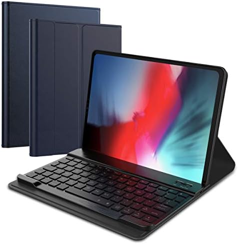 iPad Pro 12.9 Inch Keyboard Case, iPad Pro 12.9 inch 2018 Leather Tablet Bumper Shell, Wireless USA Keyboard, Auto Magnetic Sleep/Wake Full Body Protective Tablet Protector Bumper Shell Blue
