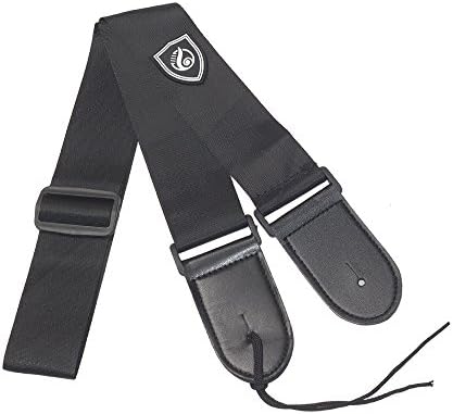 Wexbin Fashion Bright Color Rainbow djustable 100% Cotton & Genuine Leather Ukulele Strap Shoulder Strap (Black)