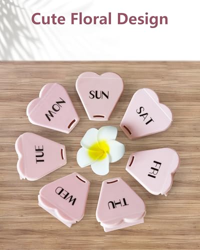 FHORAIN Weekly Pill Organiser, Cute, 7 Day, Large Compartments, Portable Tablet Box, Round, Vitamin and Supplement Case (Pink)