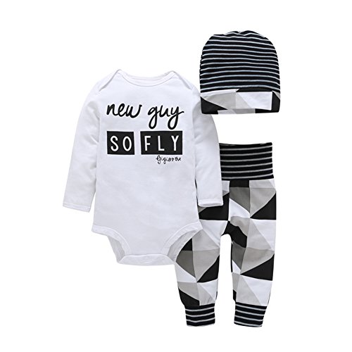 Gprince Newborn Baby Boys Long Sleeve Romper Cotton Jumpsuit Long Pants And Stripe Hat 3pcs Clothes Set