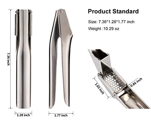 Garlic Press Stainless Steel, Heavy Duty Garlic Mincer With Square Hole - Rust Proof, Professional Grade Garlic Crusher - Dishwasher Safe, Easy Squeeze, Kitchen Tools, Easy To Clean