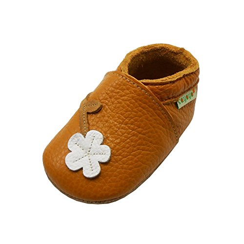 Sayoyo Baby Cute Plum Flower Soft Sole Leather Baby Shoes Baby Moccasins (18-24 months , Orange)