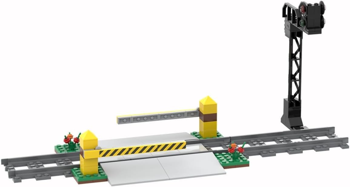 City Train Tracks Railroad Crossing Building Set, Train Tracks Railroad Accessories with Railroad Crossing, Compatible with Major Brands (A)