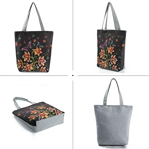 LA HAUTE Canvas Tote Bags Lovely Flower Print Summer Beach Handbags Shoulder Bags Large Shopping Bags (Color13) - Image 5