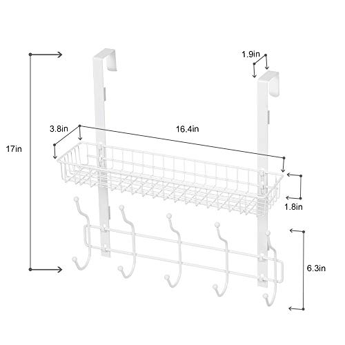 RZChome Upgrade Over The Door Hook Shelf Organizer 5 Hooks with Basket Storage Rack for Coats & Towels - Thumbnail 2