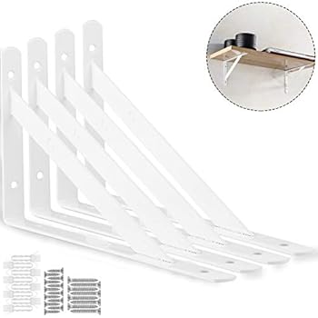 STARVAST 4 Pack Heavy Duty Shelf Brackets 9.8 x 6.3 inch, Floating Shelves White Triangle Shelf Brackets, 90 Degree Angle Wall Mounted Shelf Supporter Corner Bracket (250x160mm)