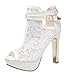 getmorebeauty Women's White Pretty Lace Flowers Open Toes High Heels Ankle Boots 9 US