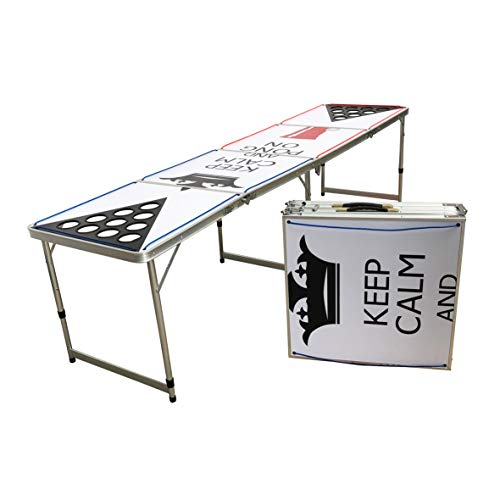 LED Lights Beer Pong Table with Holes for Cups 8' Aluminum Portable Adjustable Folding Indoor Outdoor Tailgate Drinking Party Game Squad Keep Calm and Pong ON 09