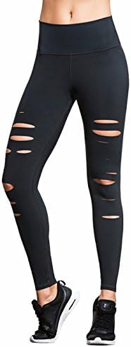 Bestmail Women's Black Skinny Ripped Cutout Yoga Workout Leggings Pants,Black,Medium
