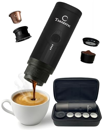 Terrestic Portable Coffee Machine, 80 ml, Portable Coffee Maker, USB Rechargeable Travel Coffee Machine, Compatible with Nespresso Powder and Capsules with Hard Case