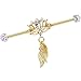 Body Candy Women's Gold Anodized Steel Clear Accent Flowing Lotus Dangle Industrial Body Piercing Barbell 14 Gauge 38mm, White, One Size