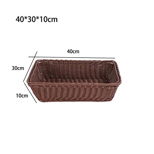 15.7" Poly-Wicker PP Rattan Bread Basket Bread Shop Supermarket Display Basket Woven Tabletop Food Fruit Vegetables Restaurant Serving Basket (Dark Brown, Middle 40x30x10cm)