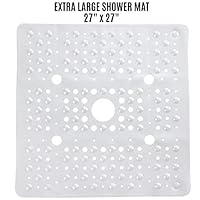 SlipX Solutions Extra Large Square Shower Mat Provides 65% More Coverage & Non-Slip Traction (27" Sides, 100 Suction Cups, Great Drainage) (White Pearl)