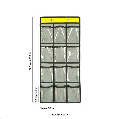 ANIZER Classroom Pocket Chart for Cell Phones Calculators Over The Door Hanging Closet Underwear Sock Jewelry Organizer Holder 12 Clear Pockets (Grey)