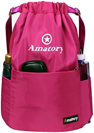 Drawstring Backpack String Bag Sports Waterproof Sackpack Gymsack Gym Cinch Sack (Large-Rose)