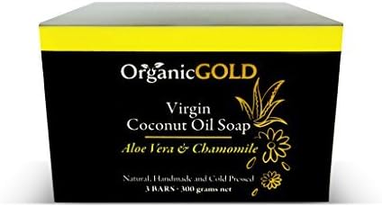 Natural and Organic Coconut Oil Soap with Aloe Vera &amp; Chamomile Is the Best Cleanser and Deep Moisturizer - Helps Blemishes, Wounds and Sunburn for Healthy Skin (Pack of 3) by OrganicGOLD