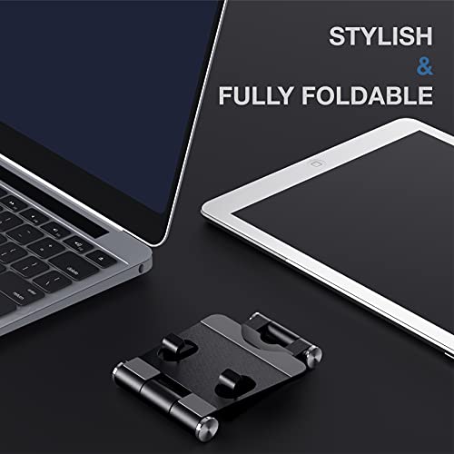 2 Pack Cell Phone Stand, Aluminum Desktop Phone Holder Dock, Fully Foldable, Adjustable Desk Phone Holder Cradle Dock, Compatible with All 4-12\'\' Phones and Ipad ,iPhone 12 Pro Max,Black Space Gray