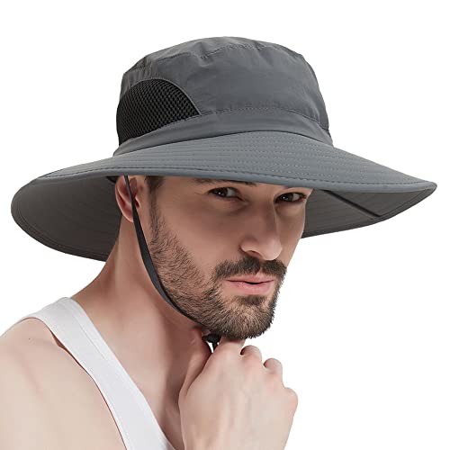 Sireck Sun Hat for Men Women, UPF 50+ Fishing Hat, Outdoor Sun Protection Bucket Hats, Water Resistant Wide Brim Safari Hat Quick Dry Summer Boonie Hat for Hiking Hunting Gardening Beach (Dark Gray)