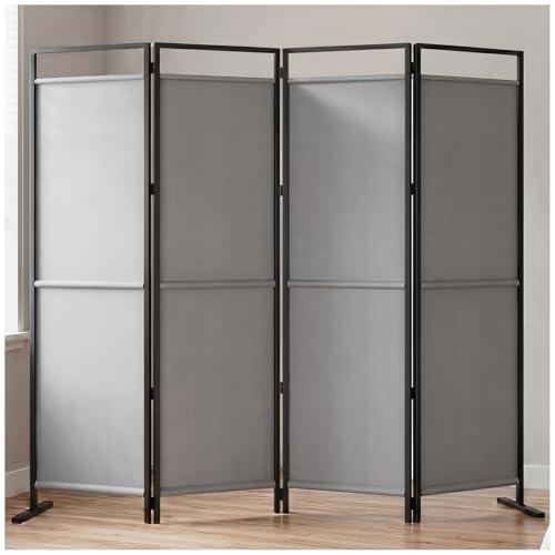SIMPLE ESPACIO Biombo de privacidad Plegable de Cuatro Paneles, Base ensanchada, Divisor portátil, Dimensiones del Panel 175 cm de Ancho x 170 cm de Alto (Gris)