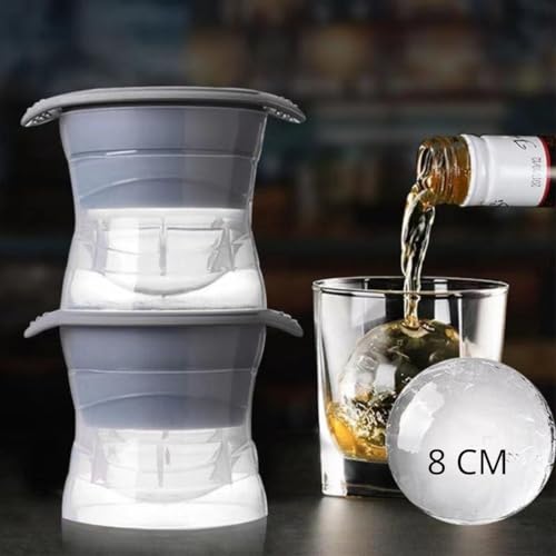 Combo 4 Formas De Gelo Redonda Esfera Grande 8CM Para Drink Whisky Coquetel Tampa Silicone Molde Bola Coqueteis Bebidas