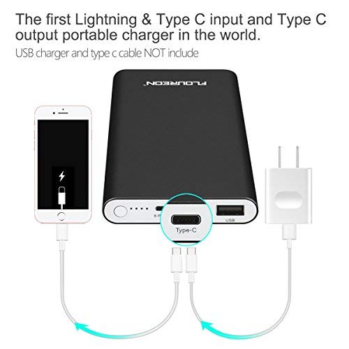 12000mAh Polit Power Bank Charger with 3A Type C Input and Output, Floureon Portable External Battery Cell Phone Charger USB Power Banks for iPhone Xs/X Max/XR X/8, iPad Mini/Air, Samsung Galaxy etc