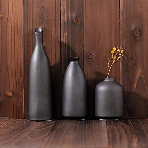 Black Ceramic Vases for Decor, Small Flower Ceramic Vase Set 3 for