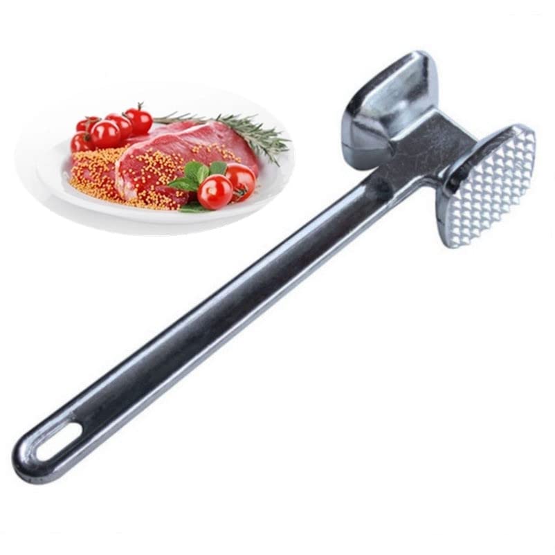 Double Sided Beef Steak Mallet Pounder & Meat Tenderizer Hammer With Tongs - Aluminum Kitchen Tool