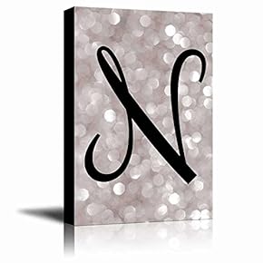 The Letter N in Brush Stroke Cursive on a Champagne Colored Bokeh Background - Modern Romantic Elegant Art - Canvas Art Home Art - 12x18 inches