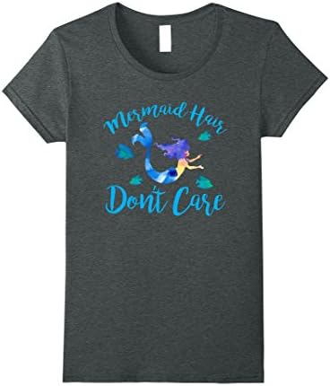 Womens Mermaid Hair Don't Care Funny T-Shirt Girls Summer Tee Small Dark Heather