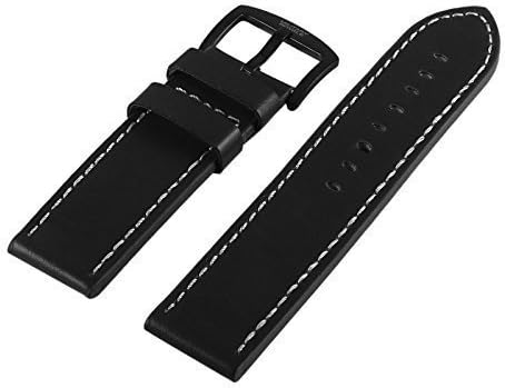 Military Royale New Quality Black Leather Strap Band Stainless Steel Buckle Mens Womens 24mm