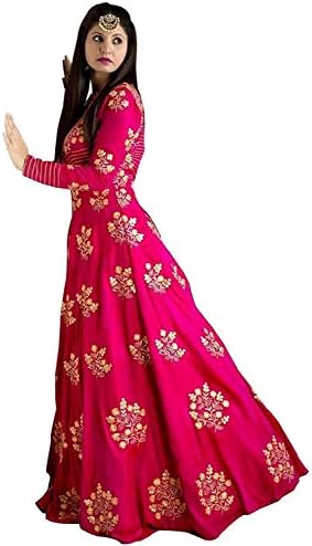 dharmee enterprise Women's Silk Empire Semi-stitched Lehenga Choli (Pink, Free Size)