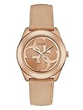 Guess Women's Stainless Steel Leather Logo Watch, Color Tan/Rose Gold-Tone (Model: U0895L9)