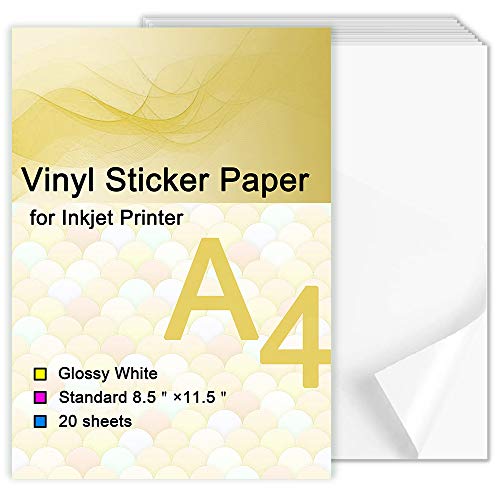 Printable Vinyl Sticker Paper for Inkjet PrinterGlossy White8.5"x11