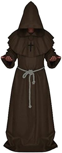 Gardenwin Medieval Monk Robe Priest Cosplay Halloween Hooded Cape Costume Cloak XL
