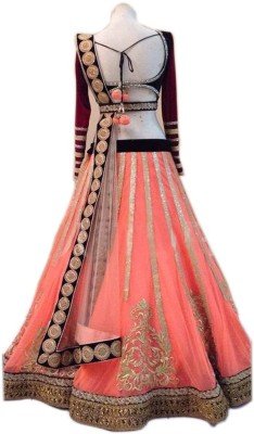 ethnic diwa women's net lehenga choli (eth_1_peach_free size)