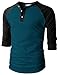 H2H Men's Color Blocked Three-Quarter Sleeve Baseball Jersey Knit Shirt Peacock US M/Asia L (CMTTS0174)