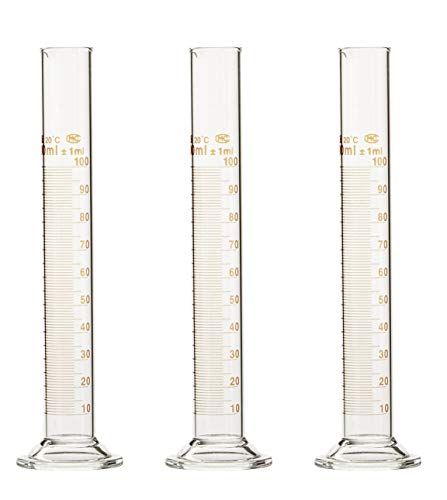 Glass Measuring Cylinder, Graduated Cylinder, 100ml (Pack of 3)