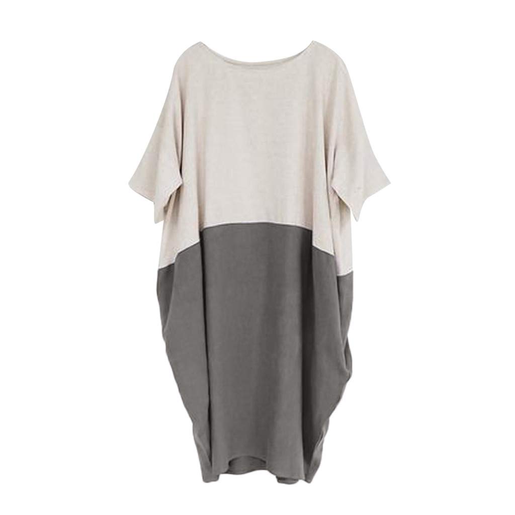 POTO Women Dresses, Loose Color Stitching Casual Dresses with Pockets Cotton Linen Tunic Dress Party Dress Beach Dress