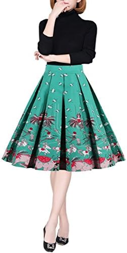 emondora Women's Retro Printed Flared Skirt A-line Swing Casual Pleated Midi Skirts