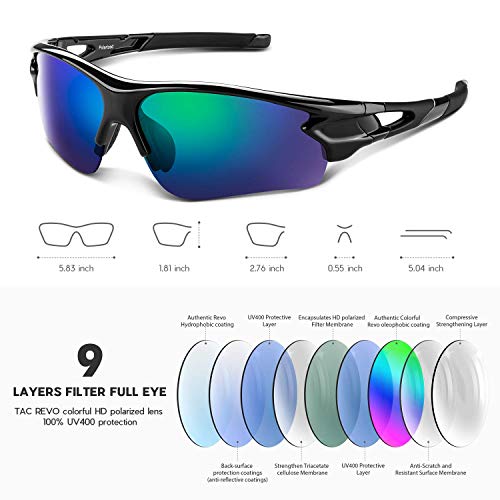 BEACOOL Gafas Ciclismo Hombre Mujer Gafas de Sol Deportivas Polarizadas Protección UV con Monturas Ligeras para Ciclismo Carrera Surf Golf Conduciendo