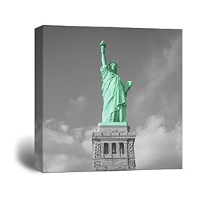 Black and White Photograph with Pop of Color of The Statue of Liberty - Canvas Art Home Art - 12" x 12"
