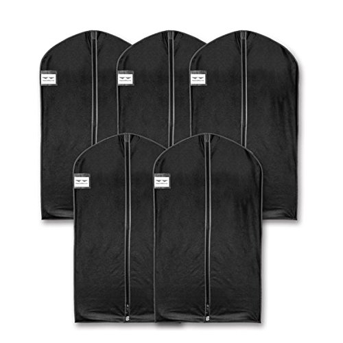 HangerMaster Protective Cover for Suits/Clothing Garments. 110cm (44") Black Breathable Protective Case & Bag - 5 Pack (UK Seller)